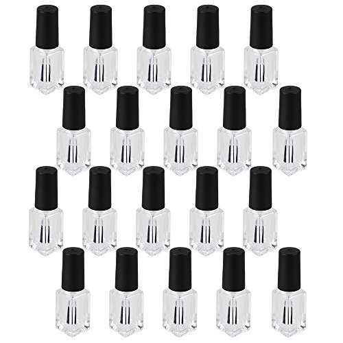 Black Cap Clear Glass 4ml Refillable Empty Nail Polish Bottles Container Pack of 20