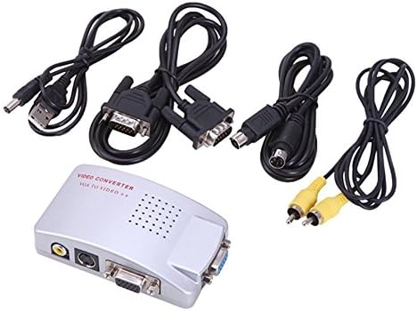 Bestow® VGA to TV AV Composite RCA S-Video Converter Box Adaptor for Computer Laptop PC MAC Monitor-Silver