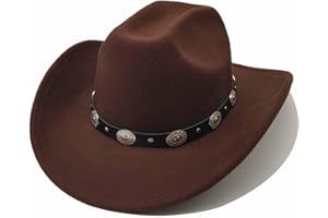 Unisex Western Cowboy Hat for Men Women Wide Brim with Belt Cowgirl Hats Felt Fedora Hat