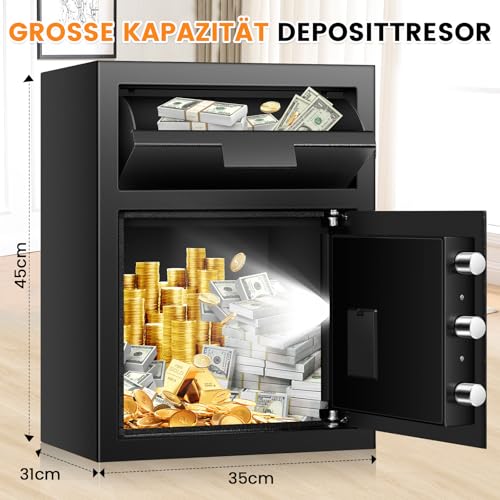 52L Quick Storage Safe with Slot for Retail Home | Electronic combination lock, with fireproof bag, key, combination lock, alarms and mute, security alloy steel