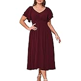 CARROTMOB Women's Plus Size Long Dress Sweetheart Neckline Wedding Guest Cocktail Dresses Ruffle Short Sleeve Party Dress