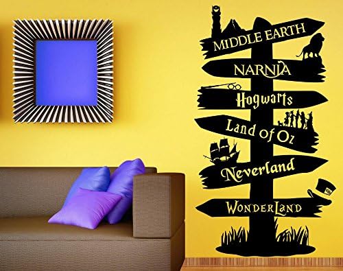 Wall Decal Vinyl Sticker Storybook Signpost Fandom Harry Potter Lord Of The Ring Narnia Peter Pan Road Pointer kids room Vinyl Decal Decor (22"W x 39"T)