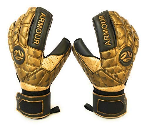 FINGERSAVE Goalkeeper Gloves by K-LO - The Armour Goalie Glove Has Fingersave Protection in All 5-Fingers to Prevent Injury & Improve Shot Blocking. Super Sticky Palms. Youth & Adult Sizes Gold
