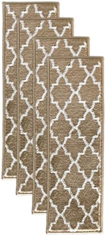 Sultansville Trellisville Collection Trellis Design Vibrant and Soft Stair Treads, Beige, Pack of 4