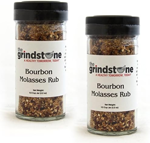 The Grindstone | Bourbon Molases Rub | All American Seasonings | Non GMO | Hand Blended Spices | 1/2 Cup Size | 2.60 oz. Glass Bottle with Sifter | Pack of 2