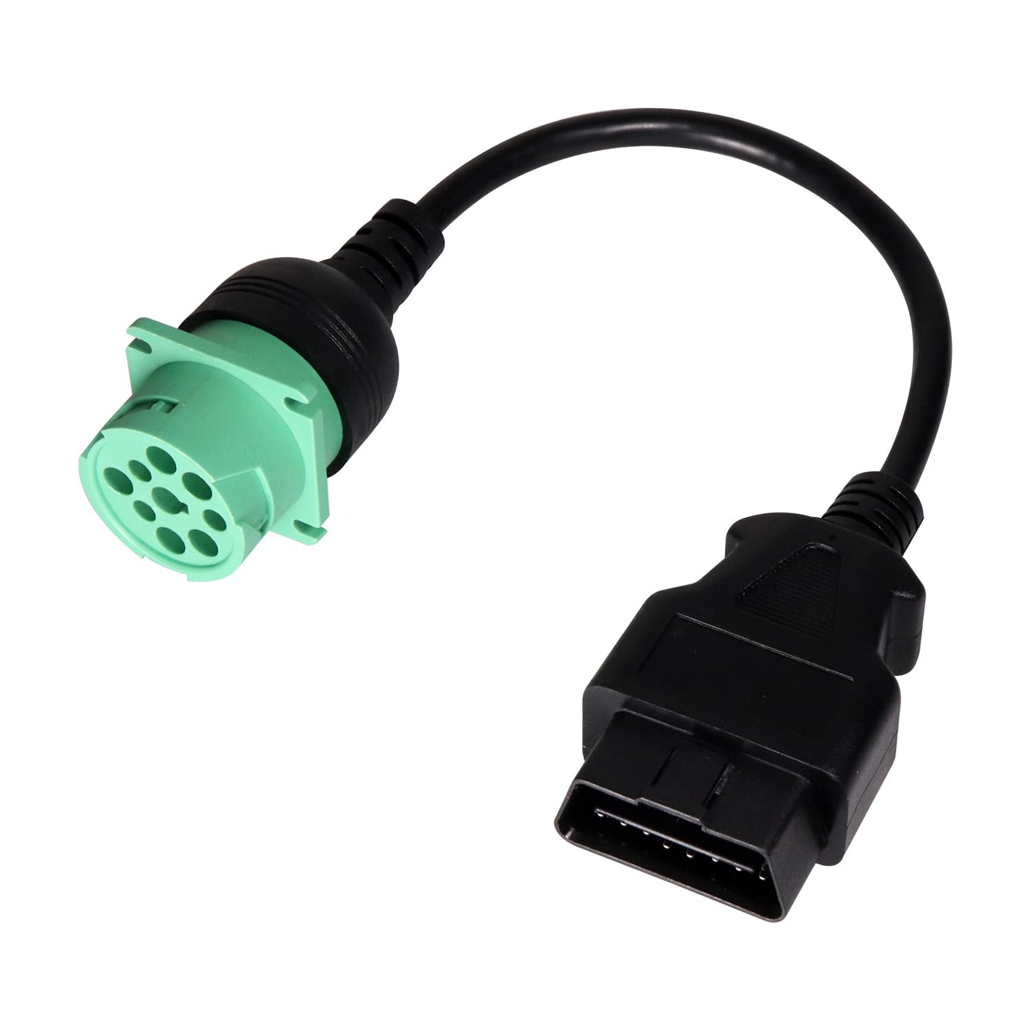 Photo 1 of 16 Pin Male to 9 Pin Female OBD2 OBDII to J1939 Green Type 2 Adapter Cable for Heavy Duty Trucks and Commercial Vehicles with OBD II Diagnostic Connector