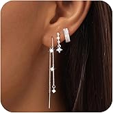 NECOCY Christmas Gift 14K Gold Plated Chain Earrings for Women 3/4 Pairs Dangle Dainty Stack Hoop Earrings Set Trendy Cubic Zirconia Stud Earrings for Women Jewelry