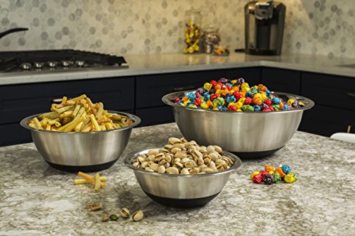 ChefLand Non Slip Stainless Steel Mixing Bowls 6-Piece Set With Silicone Base - Compact & Stackable Metal Whisking Bowls, Stylish Mirrored Exterior, Safe & Sturdy Design - Ideal For Cooking & Serving