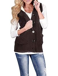 Chellysun - Chaleco con capucha para mujer, sin mangas, botón de punto, frontal abierto