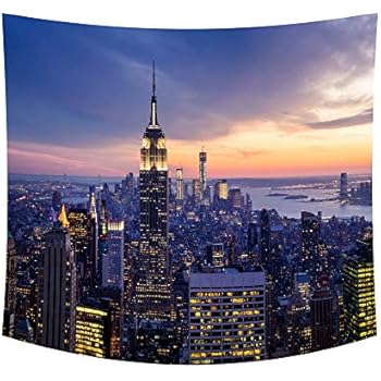 Wamika Modern Home Decor Tapestry NYC New York City Landscape Tapestry Wall Hanging for Bedroom Living Room Dorm Hippie Bohemian Tapestry Sky Tapestries Wall Art 80