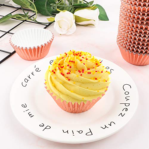 BAKHUK 330pcs Standard Rose Gold Cupcake Liners and Heart Cupcake Toppers, Foil Cupcake Wrappers for Baby Shower Wedding Party Decoration
