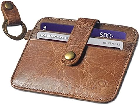 Mens Slim Front Pocket Wallet - Minimalist Leather Credit Card Holder with Keychain
