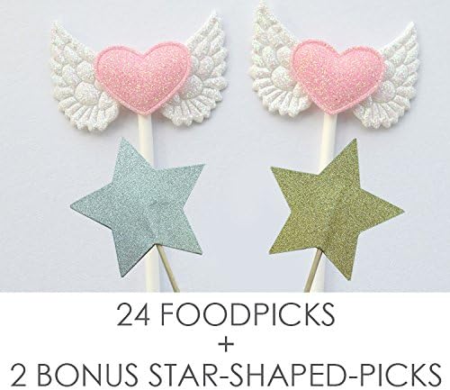 Value Pack- 24 Cupcake Toppers Picks- Various Themes (Angel Wings)