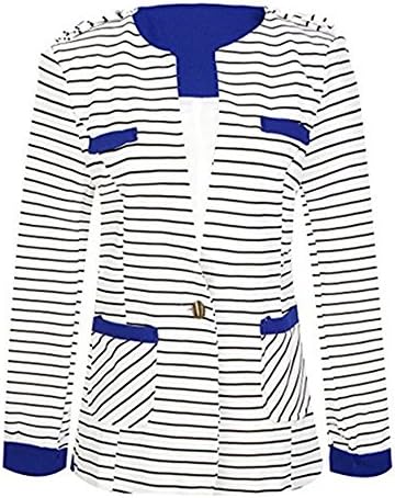 MIKTY Casual Work Office Blazer One Button Jacket for Women and Juniors (tag Asian M, Style 4 Blue Black Stripes) ¡­