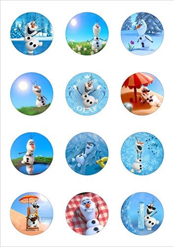 12 Frozen Olaf 50mm circle Edible Wafer Paper Cake Toppers