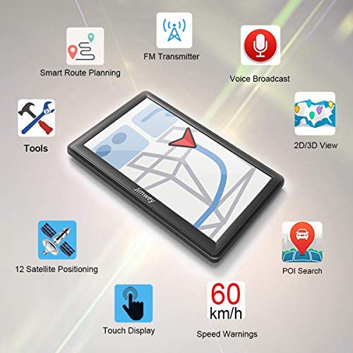 Car GPS Navigation System 7 inch Touch Screen - Jimwey 8GB Voice Prompt Vehicle GPS Navigator, North America Lifetime Map Update, Camera Alerts, Speed Limit Reminder
