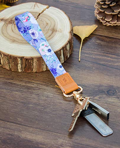 SENLLY Blue Flowers Hand Wrist Lanyard Premium Quality Wristlet Strap with Metal Clasp and Genuine Leather, for Key Chain, Cell Mobile Phone, Camera, Charms, Lightweight Items etc - Thumbnail 6