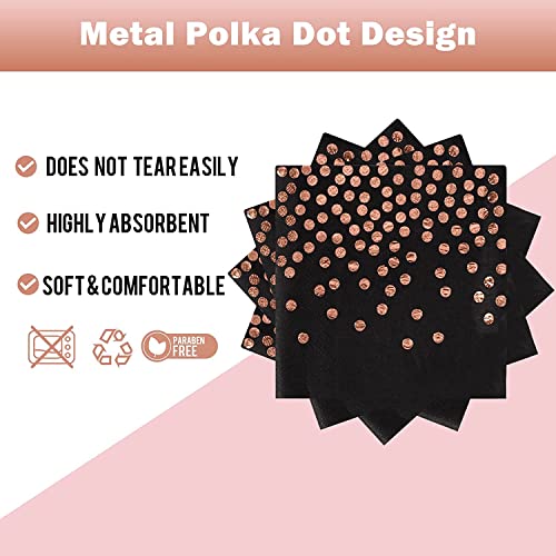 CENLBJ Black and Rose Gold Paper Plates and Napkins 50 Pack25 * 7