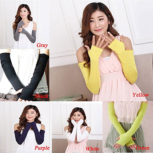 6 Pairs Women Cotton UV Protection Arm Warmer Long Fingerless Gloves Sleeves