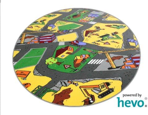 HEVO construction site yellow Children's Play Mat | Playroom Rug | Learning Carpet 160 cm Ø round