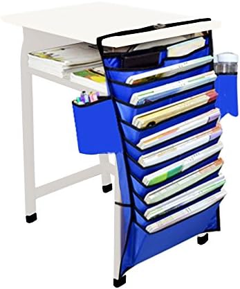 Hanging book storage and desk organizer - 11 pocket book shelf and magazine rack - best and easiest way to store and organize files, text books and documents for a tidy desk and more workspace (blue)