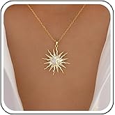 Sttiafay Boho Sunburst Pendant Necklace Gold Crystal Sun Necklace Moon Sun Chain Necklaces Cz Spike Sun Choker Necklaces Jewelry for Women