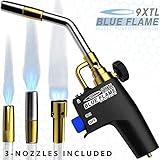 BLUE FLAME 9XTL - Multi Purpose Mapp & Propane Torch | Includes 3 - Nozzles/Tips | Built-In Ignition | Flow Regulator & Flame Lock
