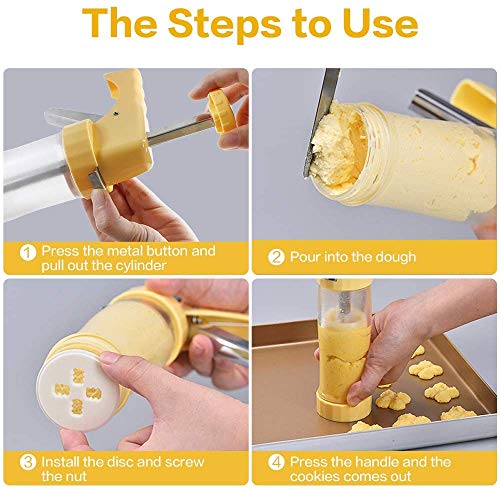 11-Piece Cookie Press Gun Kit Set with 1 Macaroon Baking Mat Sheets,10 Decorative Stencil Discs and 6 Icing Tips,1 Cleaning Brush