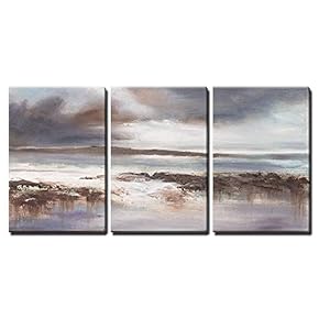 Stormy Beach Seascape Painting Wall Decor x3 Panels