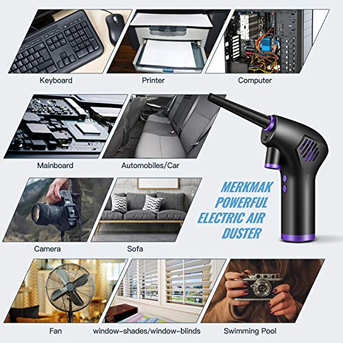 Cordless Air Duster for Computer Cleaning, Merkmak Keyboard Cleaner with LED Light, 15000mAH Rechargeable Battery, Powerful 45000 RPM, Fast Charging, Handy and Efficient Cleaner