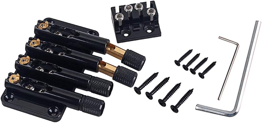 Alnicov Fixed 4 String Headless Guitar Bridge Tailpiece Saddle With Worm involved string device,Black - Image 4