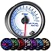 GlowShift White 7 Color Narrowband Air/Fuel Ratio AFR Gauge - Lean, Optimal & Rich Readings - White Dial - Clear Lens - 2-1/16