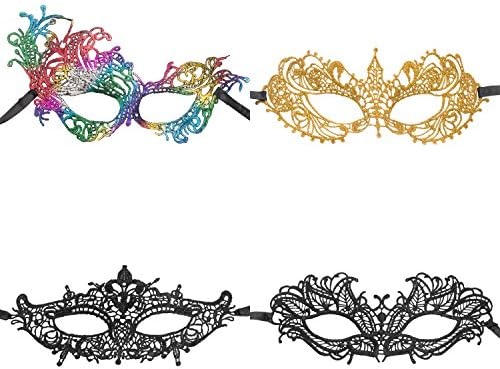 Lace Masks 4Pcs Masquerade Lace Eye Mask Attractive Sexy Women Mask For Costume Party Ball Prom Sexy Cat Eye Masks For Valentine's Day