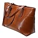 Iswee Shoulder Handbags Top Handle Satchel Work Bags Purse for Women (Horizontal Version-Brown)