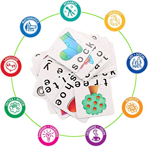 Spelling Toys, SAYEEC Match & Spelling Board Games w/ 10 Three-Piece Word Puzzles and 10 four-Piece Word Puzzles - Thumbnail 2
