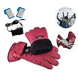 weemoment Women Electric Rechargeable Heated Gloves Waterproof Back Touch Screen Motorcycle Electrocar Heating Gloves Hand Warmer Three-Speed Adjustment Temperature Lithium Battery Powered