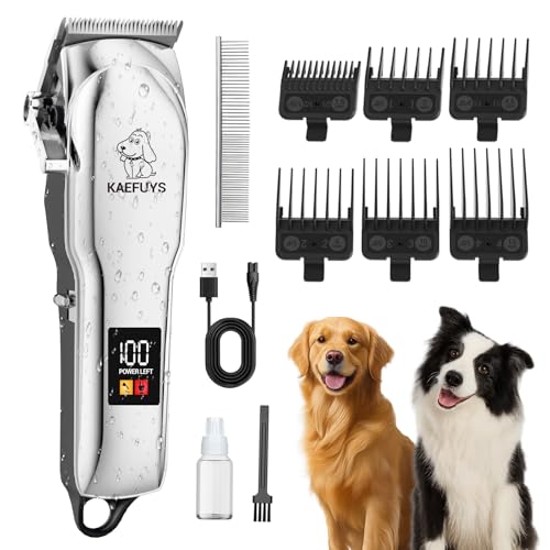 KAEFUYS Professional Long Hair Dog Clipper Powerful Motor 7000 RPM LED Display and IPX7 Waterproof Hair Clipper for Pets Long and Thick Hair with Wireless Design for Dogs and Cats