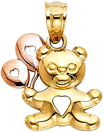 14k Yellow &amp; Rose Gold Teddy Bear with Baloons Pendant