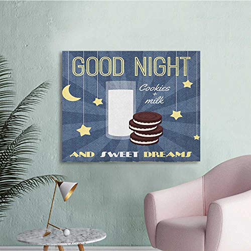 Anzhutwelve Sweet Dreams Photographic Wallpaper Retro Poster with Chocolate Biscuits and a Glass of Milk Good Night Quote Poster Paper Multicolor W36 xL24