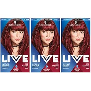 Schwarzkopf Live Intense Colour Hair Dye, Permanent Colour & Built-In Vibrancy Serum – 3x 043 Red Passion