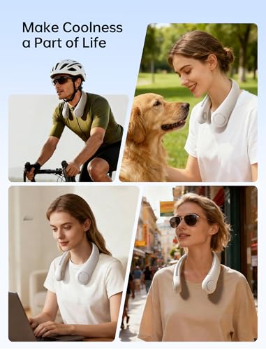 JISULIFE Portable Neck Fan, Hands-Free Bladeless, 5 Speeds, 4000 mAh Battery Operated Wearable Personal Fan, Twistable, Rechargeable, Gift for Women Men-Grey