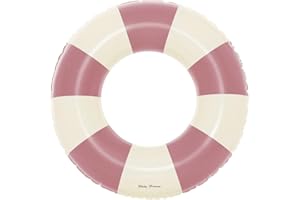 Petites Pommes Pool Floats Kids for Toddlers - Durable Inner Tube, Handprinted Classic Striped Design Tire Tube Float, Soft Comfort Seaming, Packable Floats for Travel, Vintage Pink, 24 inch