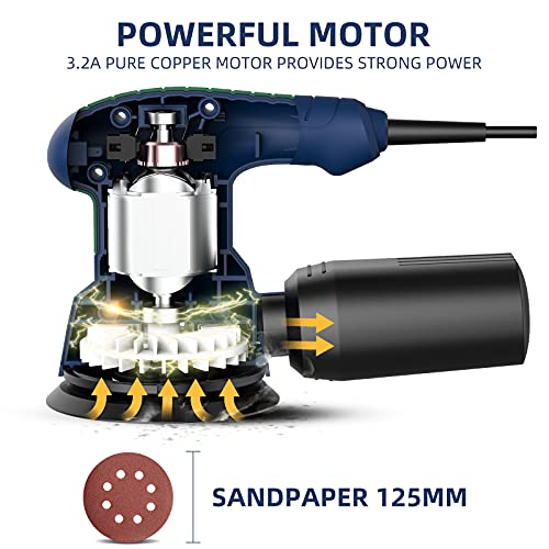 Rumia Random Orbital Sander 2.5A(350W) 6 Variable Speed 13000 RPM Palm