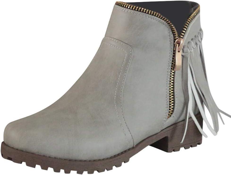 Womens Velvet Chunky Heel Chelsea Boots Ladies Short Pixie Booties Zip Up Evening Casual Biker Ankle Boots Shoes Fashion Retro Womens Tassel Low Heele Zipper Non Slip Roman Shoes Short Boots