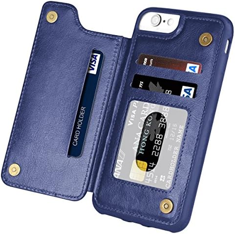 iPhone 6s Plus Case, iPhone 6 Plus Case, Hoofur Slim Fit Premium Leather iPhone 6 Plus Wallet Casae Card Slots Shockproof Folio Flip Protective Defender Shell for Apple iPhone 6/6s Plus (Navy Blue)