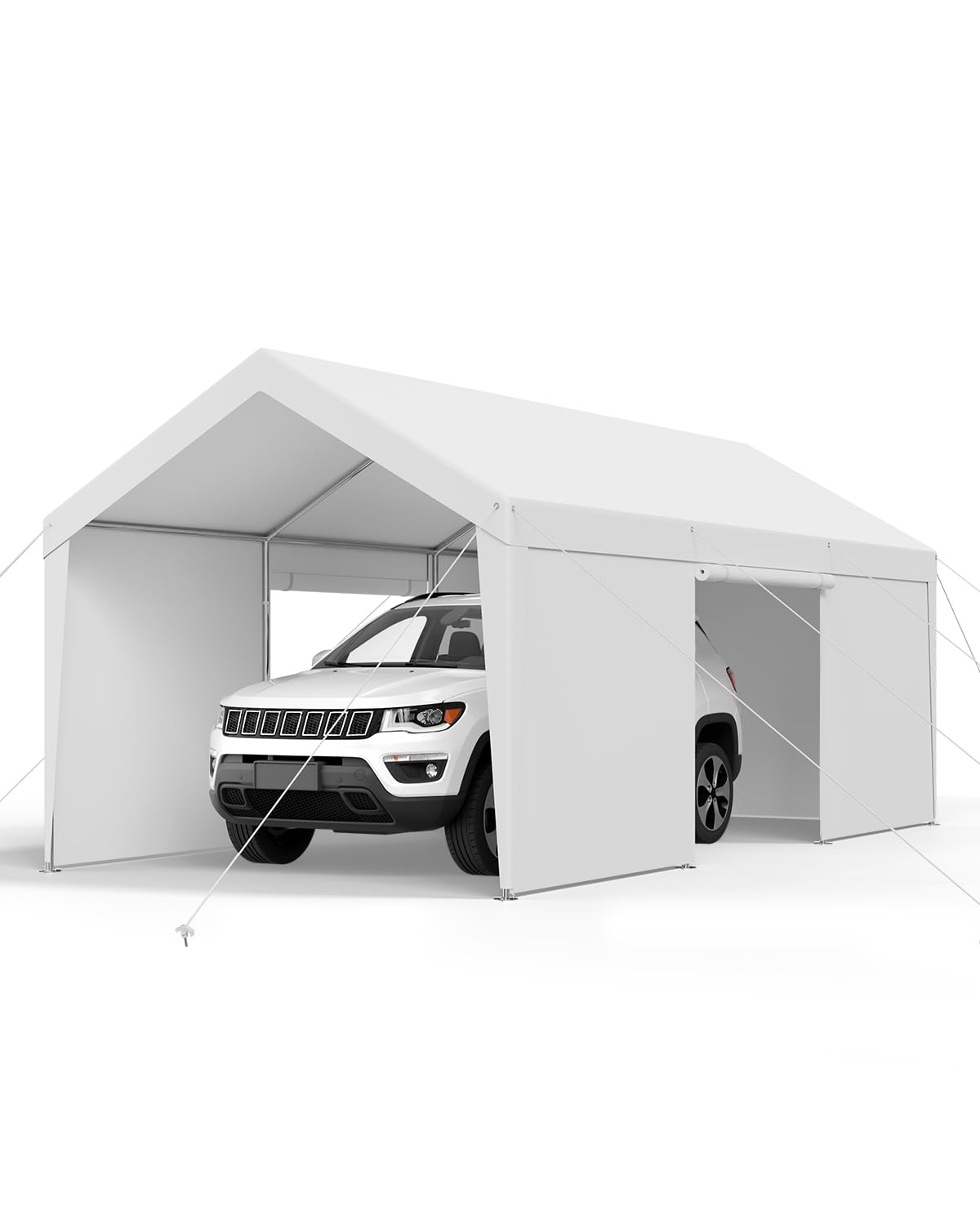 Photo 1 of VEVOR Carport, 10 x 20 FT Outdoor Car Canopy, Potable Carport with Removable Sidewalls & Door, Heavy Duty Car Shelter, UV-Resistant & Water-Resistant, All-Season Protection for Automobile Boat White
