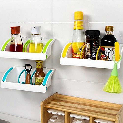 HongXander Home Kithchen Bathroom Wall Mounted Sturdy Plastic Shower Storage Rack Multifunction Holder No Drill&amp;Nail Super Suction Cup Self Adhesive With Hidden Hooks (Yellow)