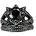 JAJAFOOK Personality Vintage Women's Black Gold Rose with Green Black Diamond Wedding Band Rings Set