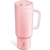 Meoky 40 oz Tumbler with Handle and Flip Straw, 100% Leakproof Tumbler with Lid and Straw, Stainless Steel Insulated Cup, Cupholder Friendly, Keeps Cold for 34 Hours (Blush)
