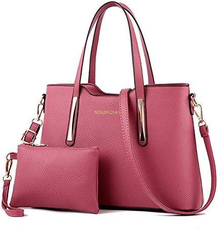 LIZHIGU Womens Leather Shoulder Bag 2 Pieces Top-handle Handbags Tote Purse Bags Set Pink